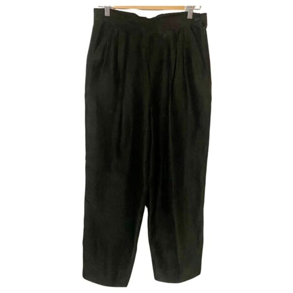 VINTAGE | 100% Silk Pants 80s Black Crop High Waist Tapered Paul Alexander